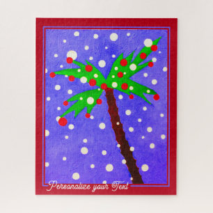 Tropical Christmas Palm Tree & Personalized Text Jigsaw Puzzle
