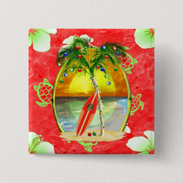 Tropical Christmas Palm Tree Pinback Button (Front)