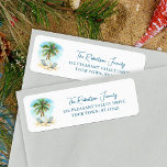 Tropical Christmas Palm Tree Return Address Label<br><div class="desc">These tropical beach Christmas return address labels feature a watercolor palm tree decorated with Christmas lights and baubles,  with two beach chairs underneath it.</div>