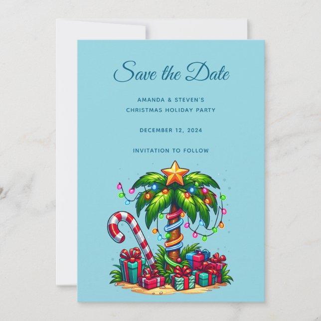 Tropical Christmas Palm Tree Save The Date (Front)