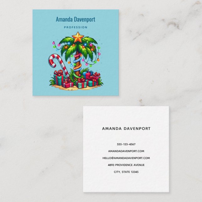 Tropical Christmas Palm Tree Square Business Card (Front/Back)