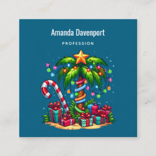 Tropical Christmas Palm Tree Square Business Card