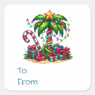 Tropical Christmas Palm Tree Square Sticker