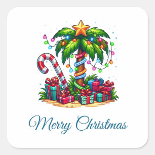 Tropical Christmas Palm Tree Square Sticker