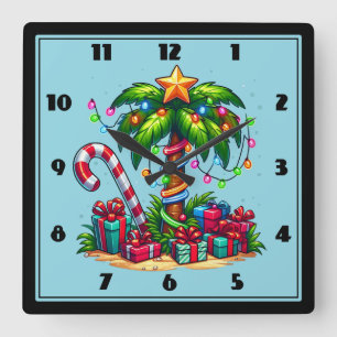 Tropical Christmas Palm Tree Square Wall Clock