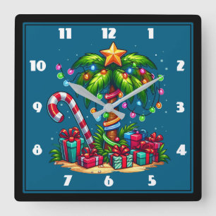 Tropical Christmas Palm Tree Square Wall Clock