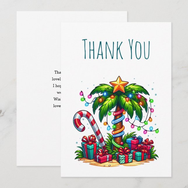 Tropical Christmas Palm Tree Thank You Card (Front/Back)