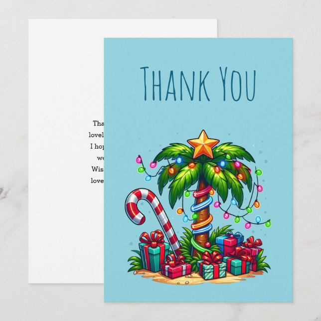 Tropical Christmas Palm Tree Thank You Card (Front/Back)