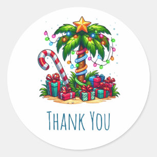 Tropical Christmas Palm Tree Thank You Classic Round Sticker
