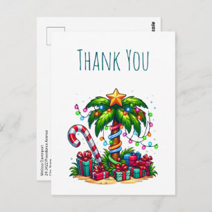 Tropical Christmas Palm Tree Thank You Postcard