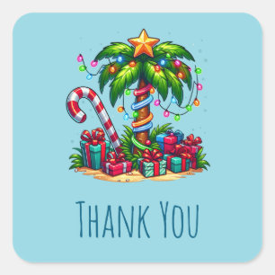 Tropical Christmas Palm Tree Thank You Square Sticker