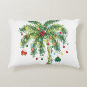 Tropical Christmas Palm Tree with Lights and Ornam Accent Pillow