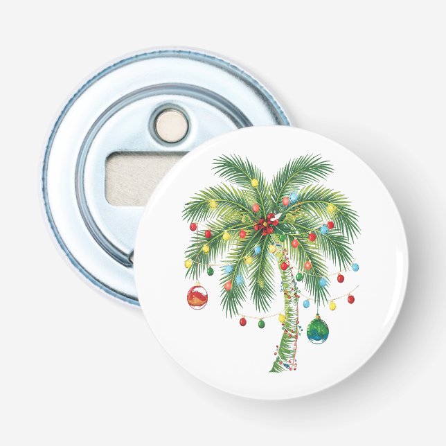 Tropical Christmas Palm Tree with Lights and Ornam Bottle Opener (Front)