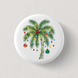 Tropical Christmas Palm Tree with Lights and Ornam Button