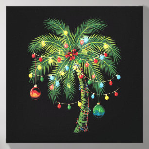 Tropical Christmas Palm Tree with Lights and Ornam Canvas Photo Tile