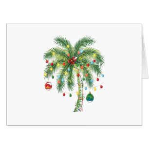Tropical Christmas Palm Tree with Lights and Ornam Card