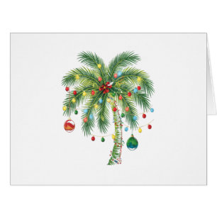 Tropical Christmas Palm Tree with Lights and Ornam Cards