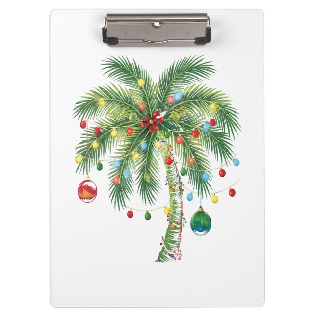Tropical Christmas Palm Tree with Lights and Ornam Clipboard (Front)
