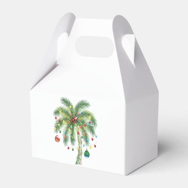 Tropical Christmas Palm Tree with Lights and Ornam Favor Boxes (Front Side)