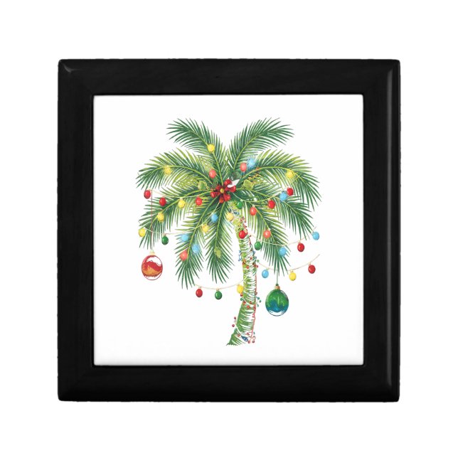 Tropical Christmas Palm Tree with Lights and Ornam Gift Box (Front)