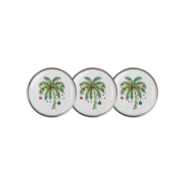 Tropical Christmas Palm Tree with Lights and Ornam Golf Ball Marker (3 Up)