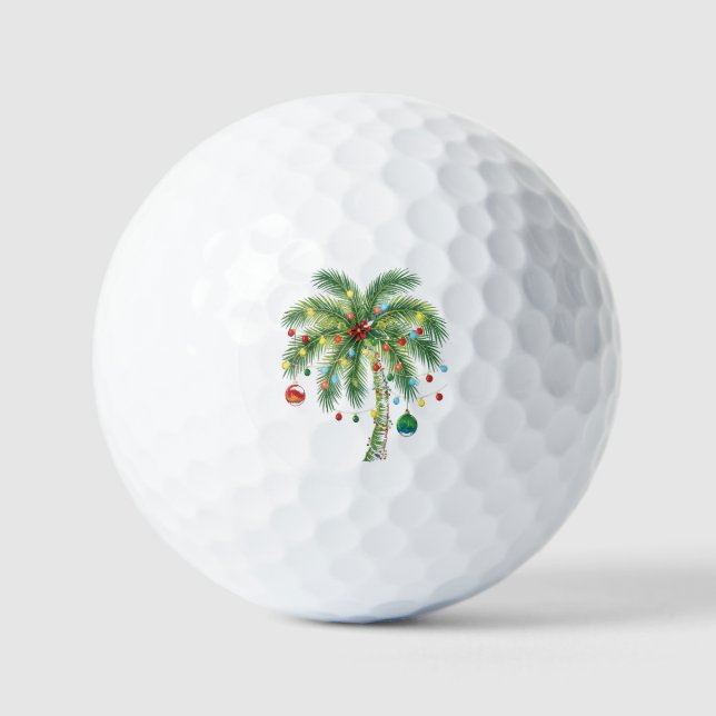 Tropical Christmas Palm Tree with Lights and Ornam Golf Balls (Front)