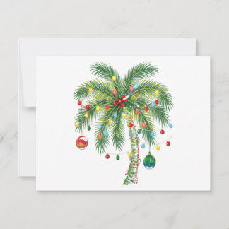 Tropical Christmas Palm Tree with Lights and Ornam Holiday Card