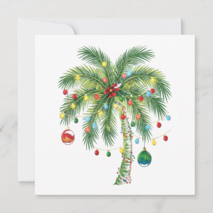 Tropical Christmas Palm Tree with Lights and Ornam Invitation