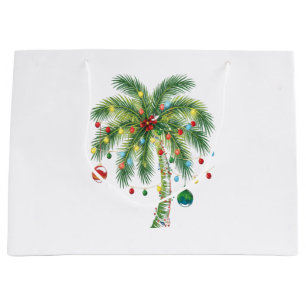 Tropical Christmas Palm Tree with Lights and Ornam Large Gift Bag