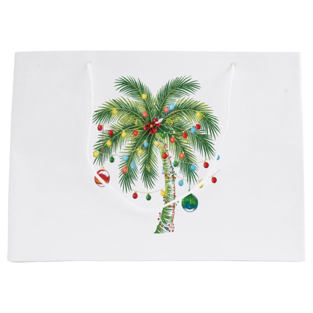 Tropical Christmas Palm Tree with Lights and Ornam Large Gift Bag (Front)
