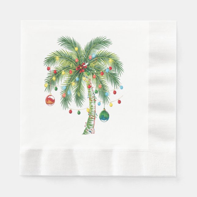 Tropical Christmas Palm Tree with Lights and Ornam Napkins (Front)