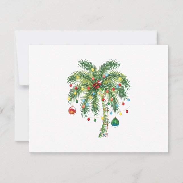 Tropical Christmas Palm Tree with Lights and Ornam RSVP Card (Front)