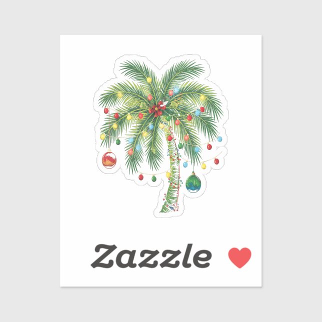 Tropical Christmas Palm Tree with Lights and Ornam Sticker (Sheet)