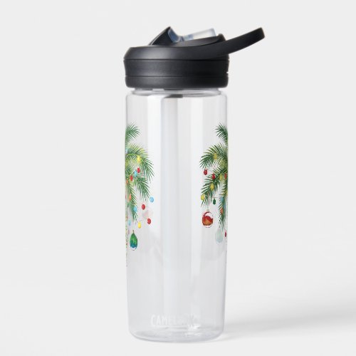 Tropical Christmas Palm Tree with Lights and Ornam Water Bottle