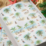 Tropical Christmas Palm Trees Beach Tissue Paper<br><div class="desc">This festive tropical Christmas tissue paper features a pattern of holiday beach scenes with palm trees decorated with colorful strings lights and beach chairs overlooking the water,  interspersed with pink flamingos in santa hats,  and seagulls perched on decorated pilings.</div>