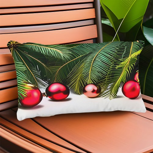Tropical Christmas Palm Trees Ornaments Red Green Outdoor Pillow