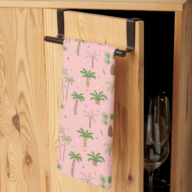 Tropical Christmas Palm Trees Pattern Kitchen Towel (Thirds Fold)