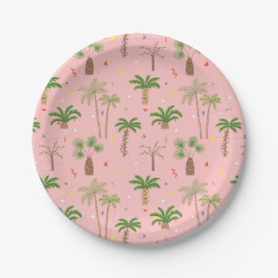 Tropical Christmas Palm Trees Pattern Paper Plates