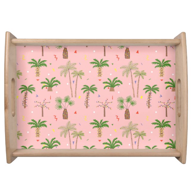 Tropical Christmas Palm Trees Pattern Serving Tray (Front)