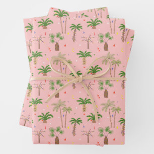 Tropical Christmas Palm Trees Pattern Wrapping Paper Sheets