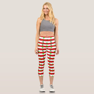 tropical christmas palm trees striped capri leggings