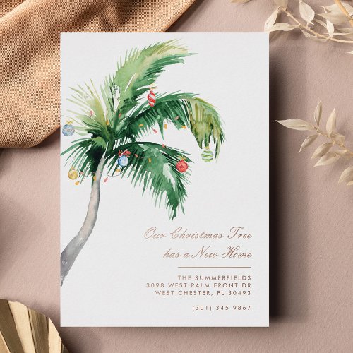 Tropical Christmas Palm Tropical Moving Rose Gold Foil Holiday Card