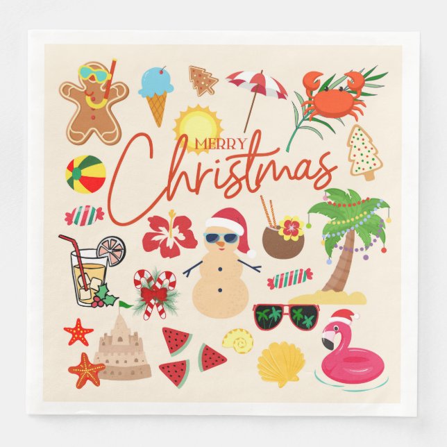 Tropical Christmas Paper Dinner Napkins (Front)