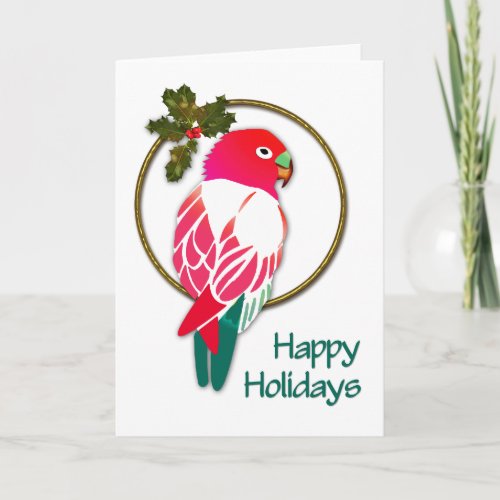 Tropical Christmas Parrot with Holly Holiday Card