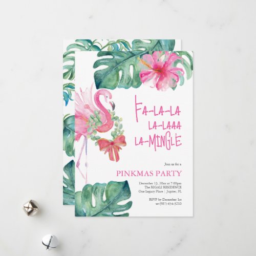 Tropical Christmas Party Watercolor Flamingo Holiday Card