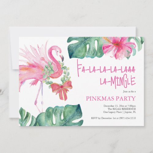 Tropical Christmas Party Watercolor Flamingo Invitation