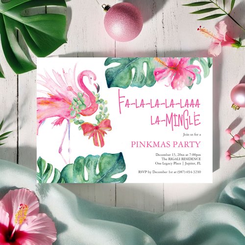 Tropical Christmas Party Watercolor Flamingo Invitation