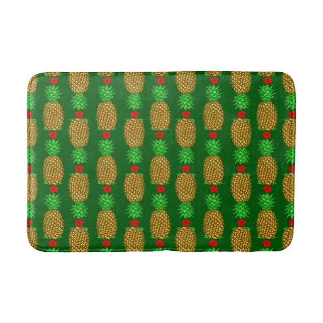 Tropical Christmas Pineapple Warm Xmas Holiday Gre Bath Mat (Front)