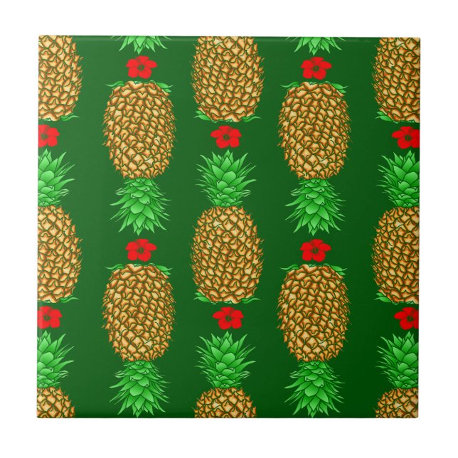Tropical Christmas Pineapple Warm Xmas Holiday Gre Ceramic Tile (Front)