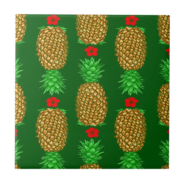 Tropical Christmas Pineapple Warm Xmas Holiday Gre Ceramic Tile (Front)